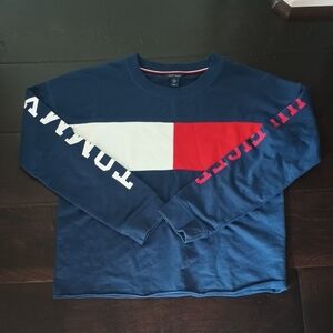 Tommy Hilfiger Blue, Red, and White Color Cropped Block Long Sleeve Tee